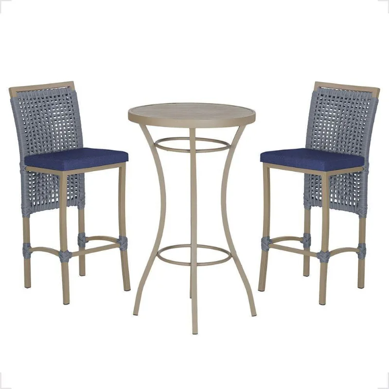 Mesa Bistrô E 2 Banquetas Roma Fendi Corda Estofado 10 Trama Prata - Trama