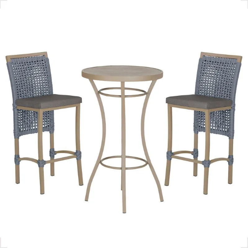Mesa Bistro E 2 Banquetas Roma Fendi Corda Náutica 11 Prata - Trama