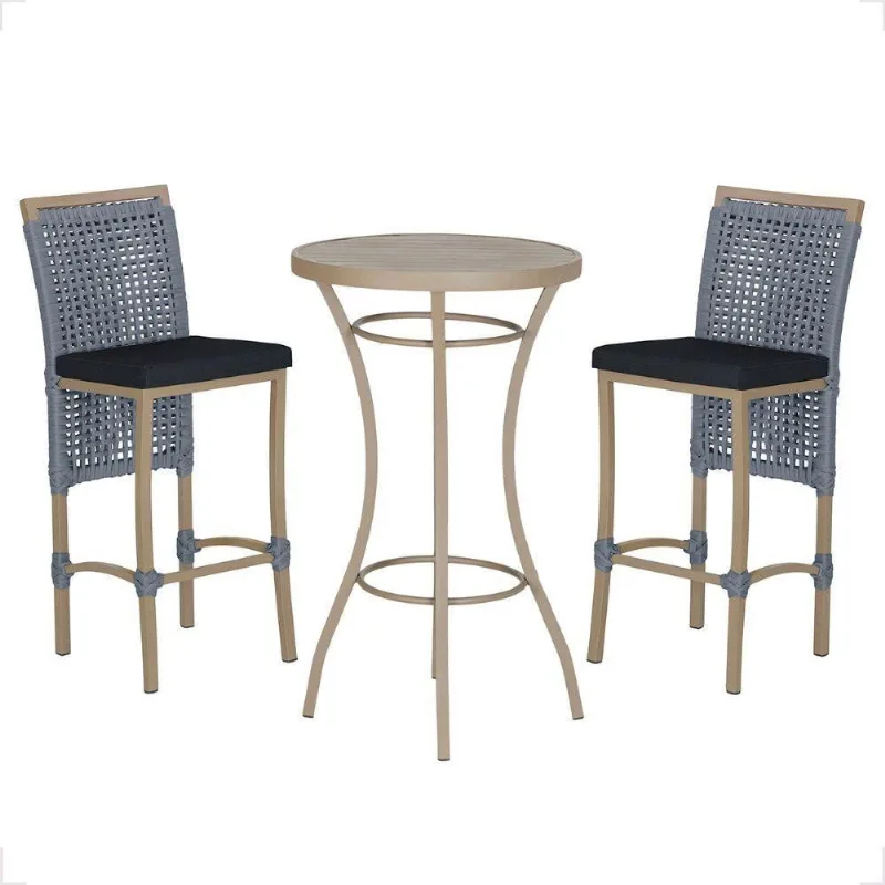 Mesa Bistro E 2 Banquetas Roma Fendi Corda Náutica 12 Prata - Trama