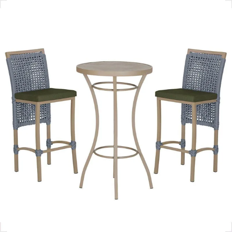 Mesa Bistro E 2 Banquetas Roma Fendi Corda Náutica 13 Prata - Trama