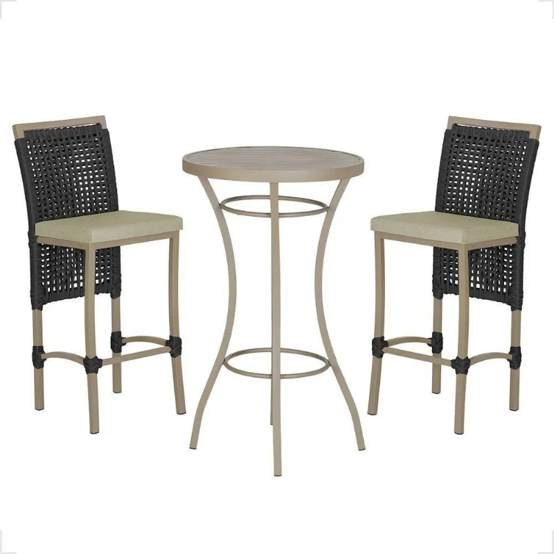 Mesa Bistrô E 2 Banquetas Roma Fendi Corda Estofado 7 Trama Preto - Trama