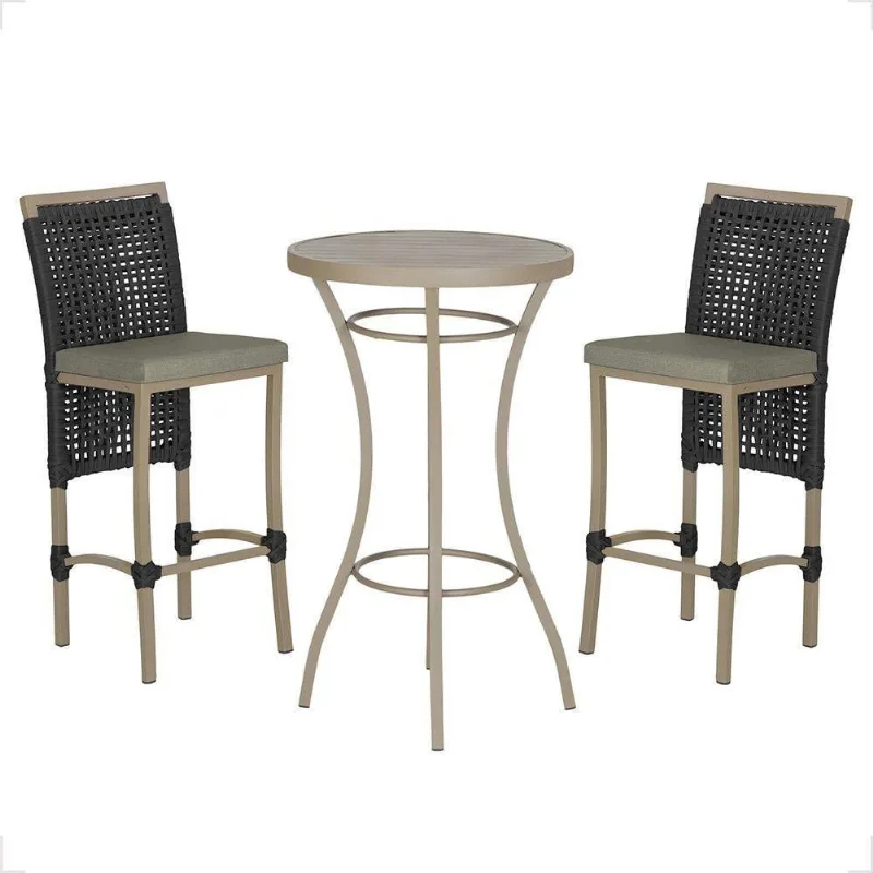 Mesa Bistrô E 2 Banquetas Roma Fendi Corda Estofado 7 Trama Preto - Trama