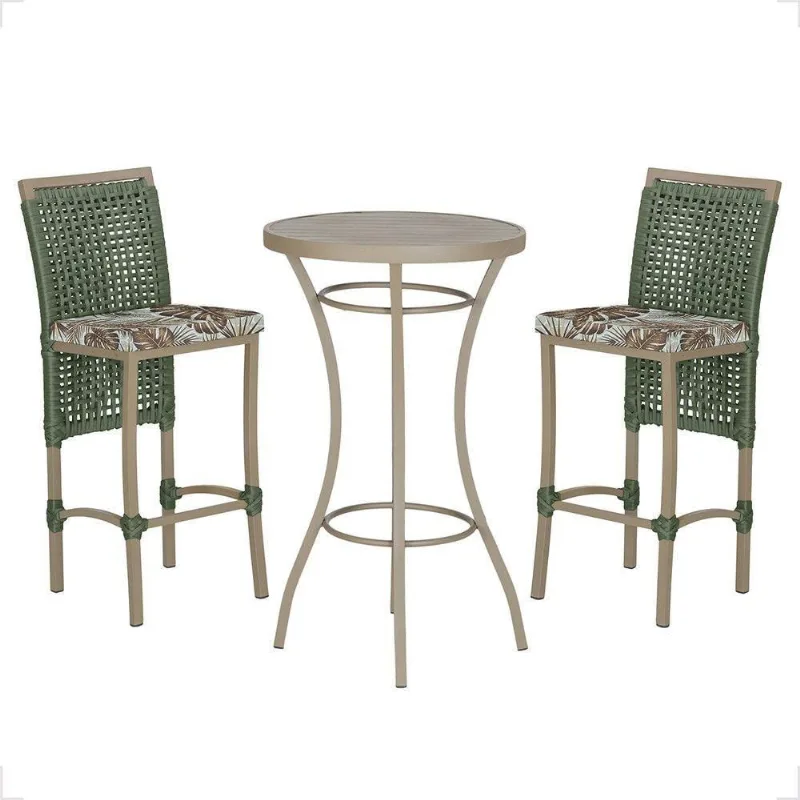 Mesa Bistrô E 2 Banquetas Roma Fendi Corda Estofado 5 Trama Verde - Trama