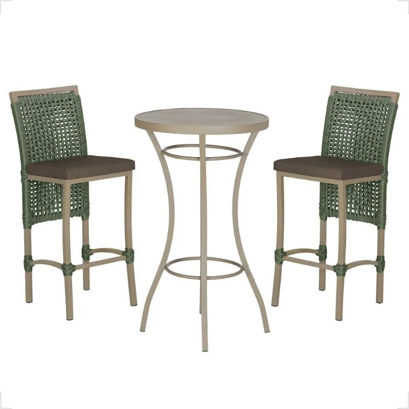 Mesa Bistrô E 2 Banquetas Roma Fendi Corda Estofado 9 Trama Verde - Trama