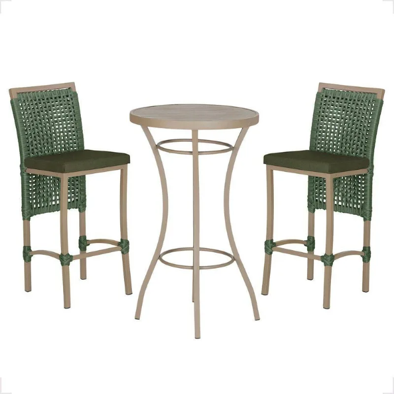 Mesa Bistro E 2 Banquetas Roma Fendi Corda Náutica 13 Verde - Trama