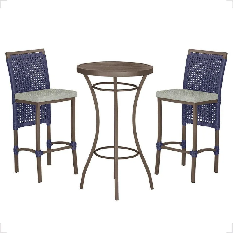 Mesa Bistrô 2 Banquetas Roma Marrom Corda Náutica 3 Trama Azul - Trama