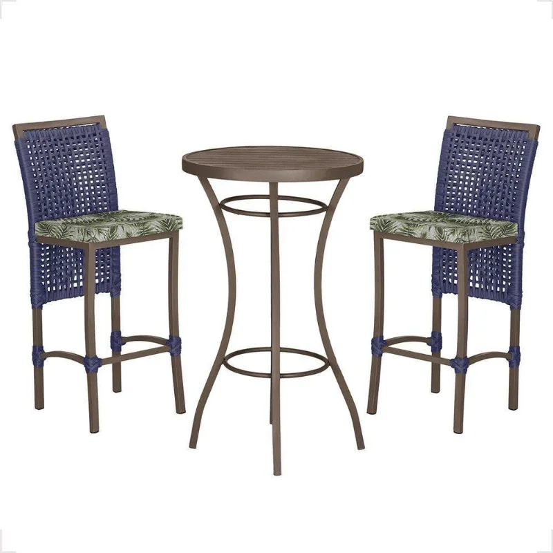 Mesa Bistrô 2 Banquetas Roma Corda Náutica Estofado 5 Trama Azul - Trama