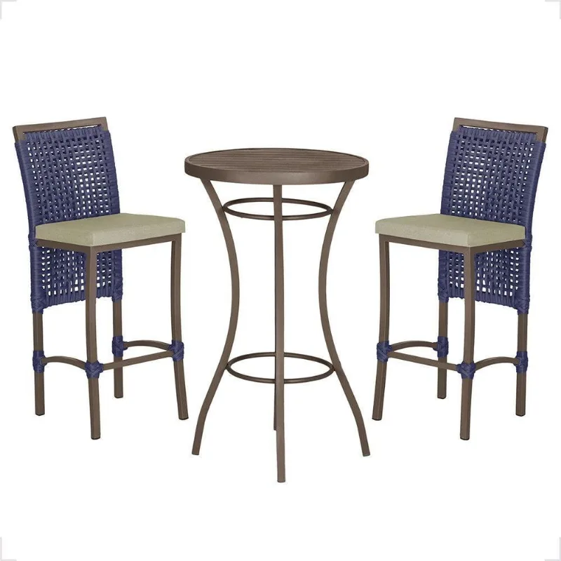 Mesa Bistrô E 2 Banquetas Roma Marrom Corda Estofado 7 Trama Azul