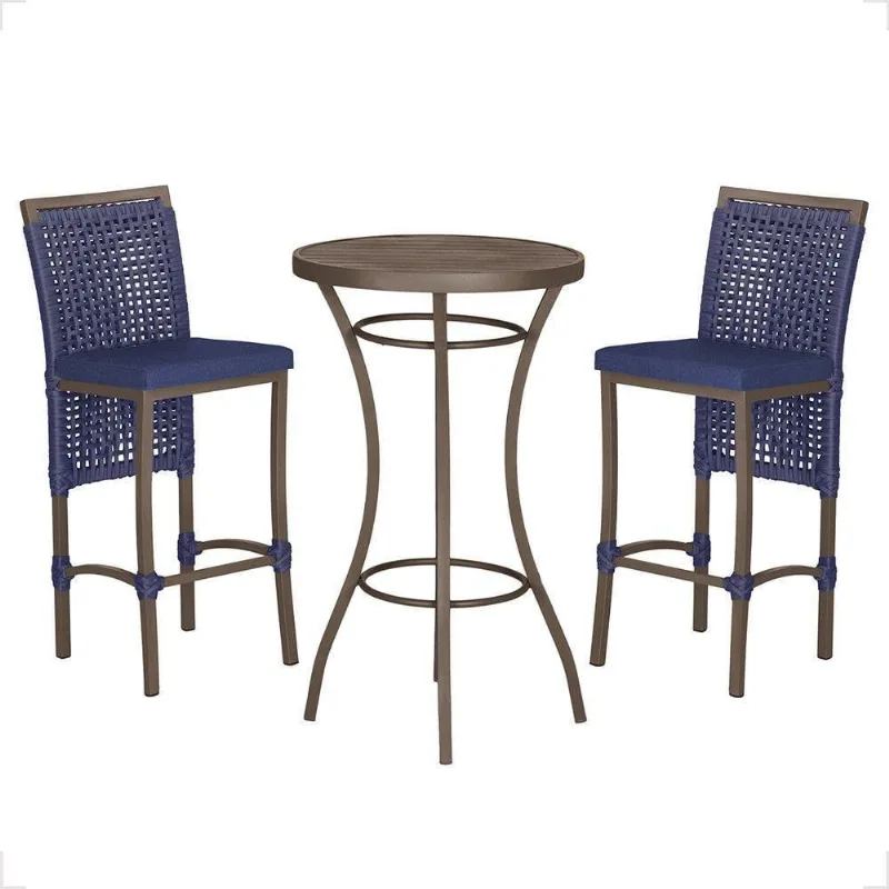 Mesa Bistrô 2 Banquetas Roma Marrom Corda Estofado 10 Trama Azul - Trama