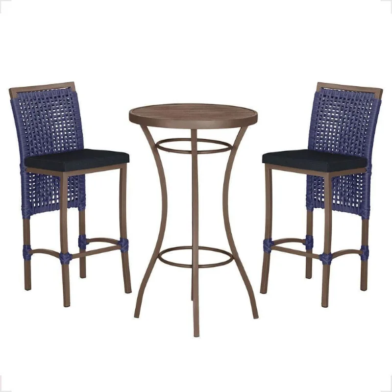 Mesa Bistro E 2 Banquetas Roma Marrom Corda Náutica 12 Azul