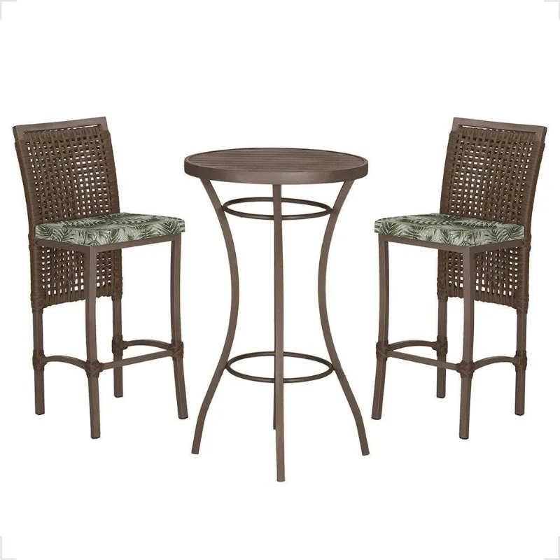 Mesa Bistrô 2 Banquetas Roma Corda Náutica Estofado 5 Trama Marrom
