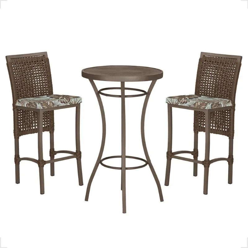 Mesa Bistrô E 2 Banquetas Roma Marrom Corda Estofado Trama Marrom - Trama