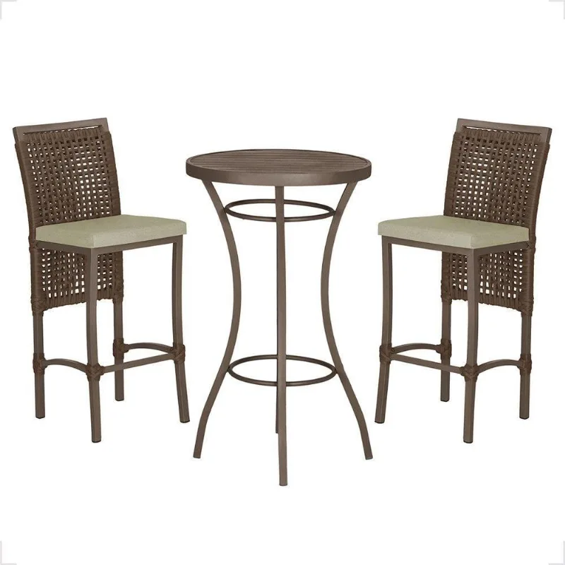 Mesa Bistrô E 2 Banquetas Roma Marrom Corda Estofado 7 Trama Marrom - Trama