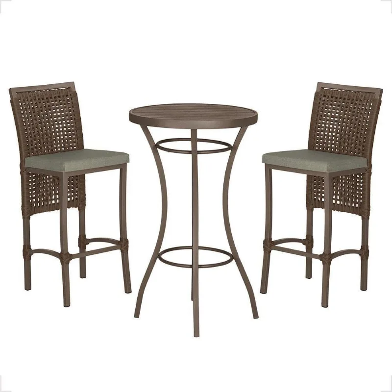 Mesa Bistrô E 2 Banquetas Roma Marrom Corda Estofado 7 Trama Marrom - Trama