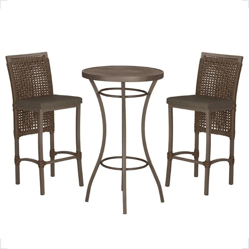 Mesa Bistrô E 2 Banquetas Roma Marrom Corda Estofado 9 Trama Marrom