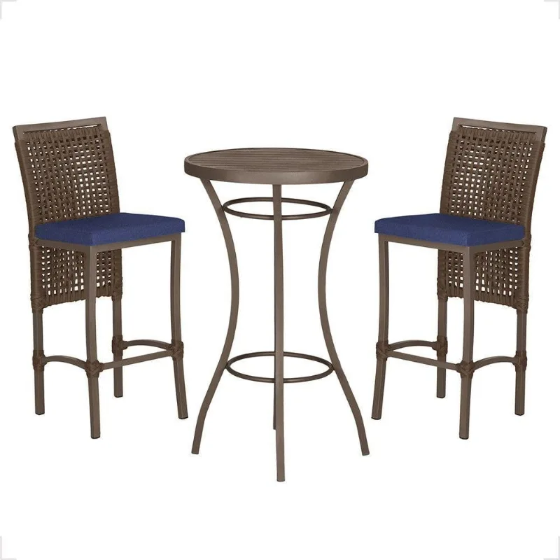 Mesa Bistrô 2 Banquetas Roma Marrom Corda Estofado 10 Trama Marrom - Trama