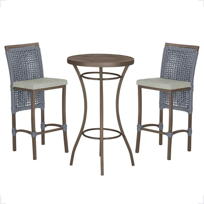 Mesa Bistrô 2 Banquetas Roma Marrom Corda Náutica 3 Trama Prata - Trama