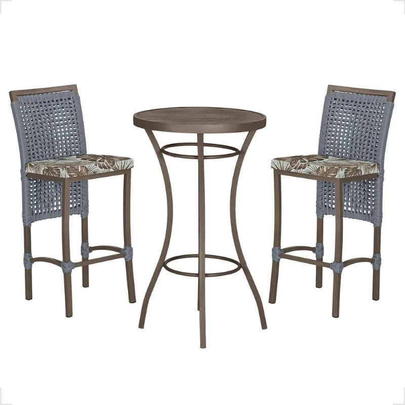 Mesa Bistrô E 2 Banquetas Roma Marrom Corda Estofado Trama Prata - Trama