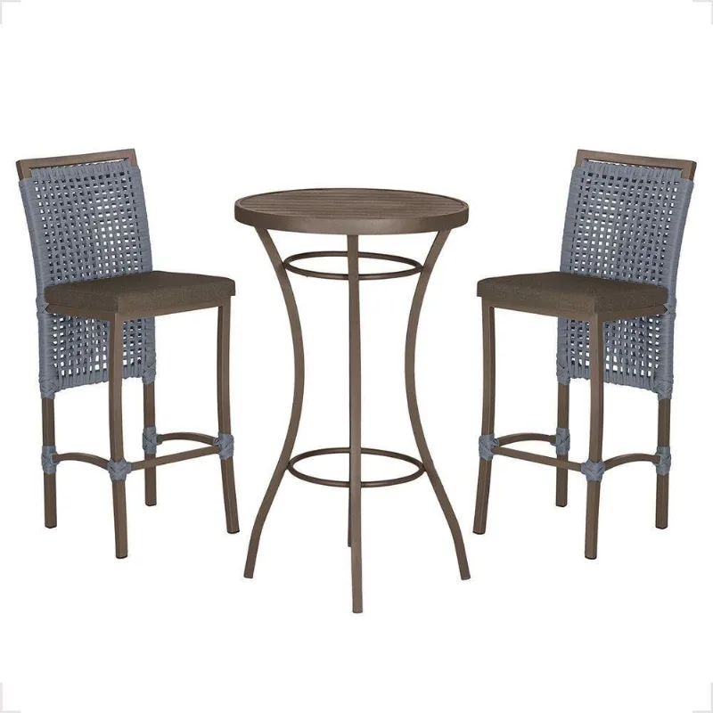 Mesa Bistrô E 2 Banquetas Roma Marrom Corda Estofado 9 Trama Prata