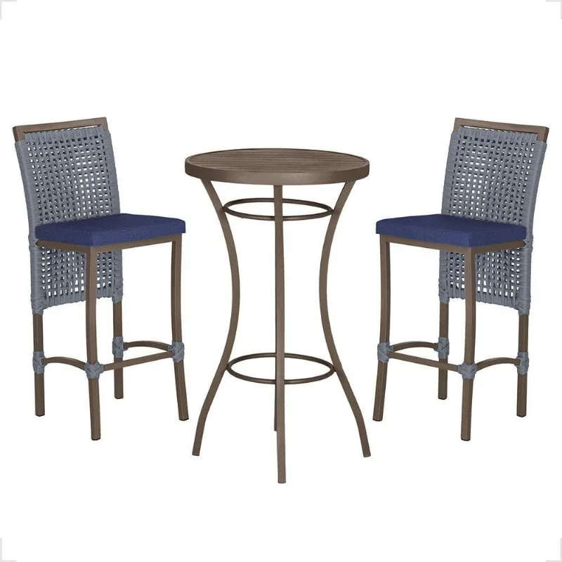 Mesa Bistrô 2 Banquetas Roma Marrom Corda Estofado 10 Trama Prata