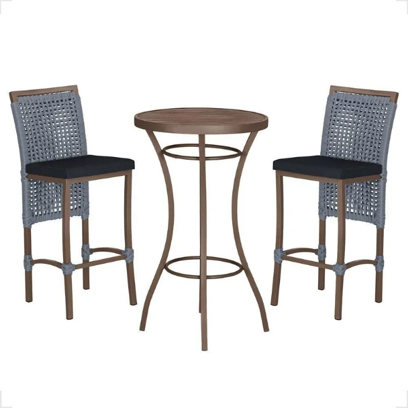 Mesa Bistro E 2 Banquetas Roma Marrom Corda Náutica 12 Prata - Trama