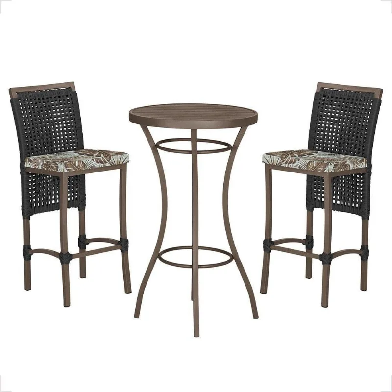 Mesa Bistrô E 2 Banquetas Roma Marrom Corda Estofado Trama Preto - Trama