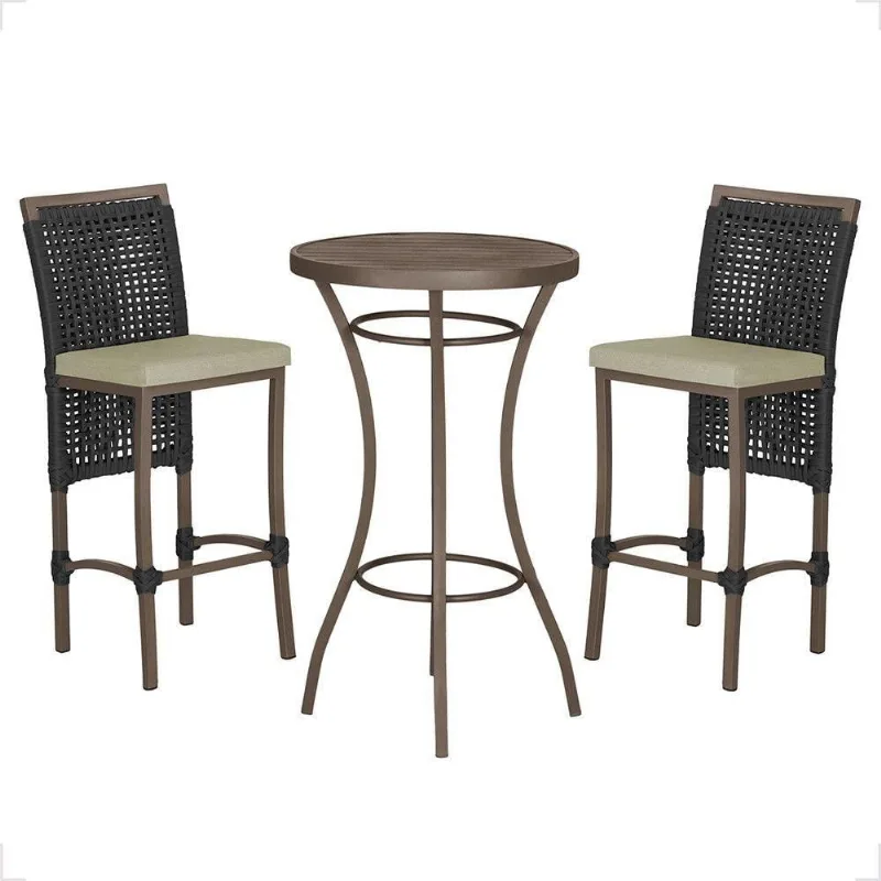 Mesa Bistrô E 2 Banquetas Roma Marrom Corda Estofado 7 Trama Preto
