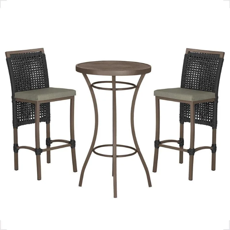 Mesa Bistrô E 2 Banquetas Roma Marrom Corda Estofado 7 Trama Preto - Trama