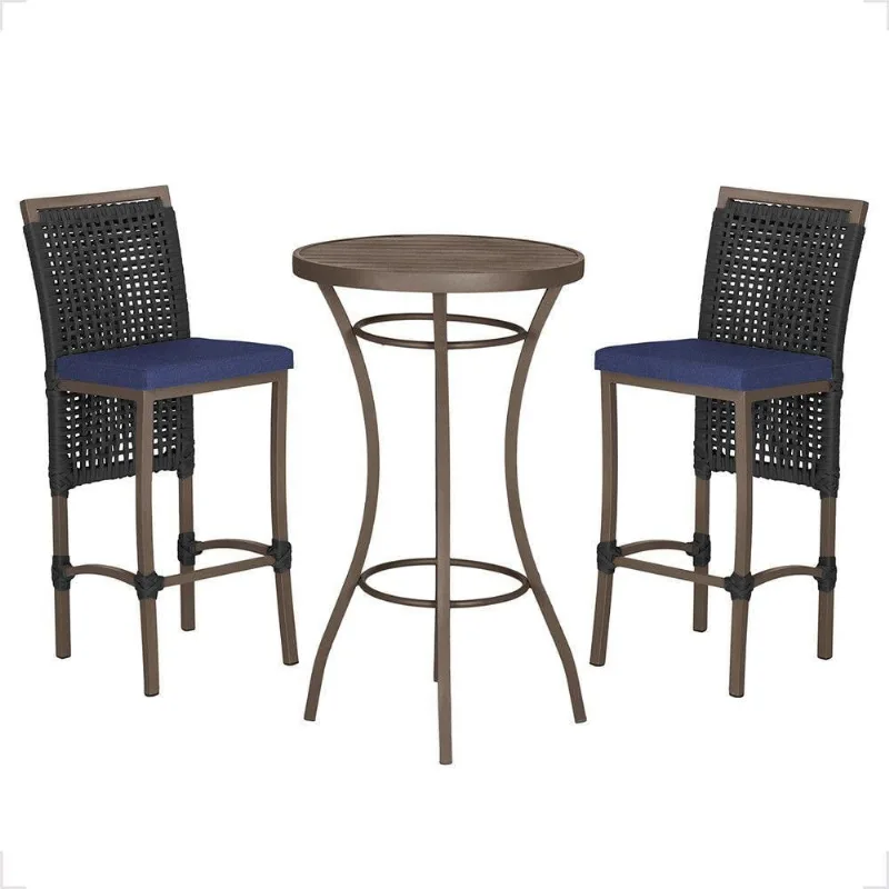 Mesa Bistrô 2 Banquetas Roma Marrom Corda Estofado 10 Trama Preto
