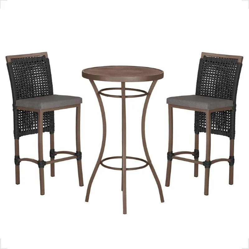Mesa Bistro E 2 Banquetas Roma Marrom Corda Náutica 11 Preta