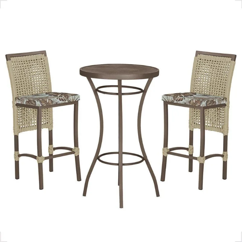 Mesa Bistrô E 2 Banquetas Roma Marrom Corda Estofado Trama Rami