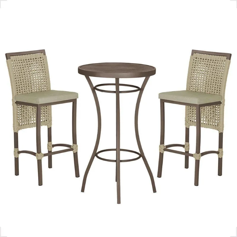 Mesa Bistrô E 2 Banquetas Roma Marrom Corda Estofado 7 Trama Rami
