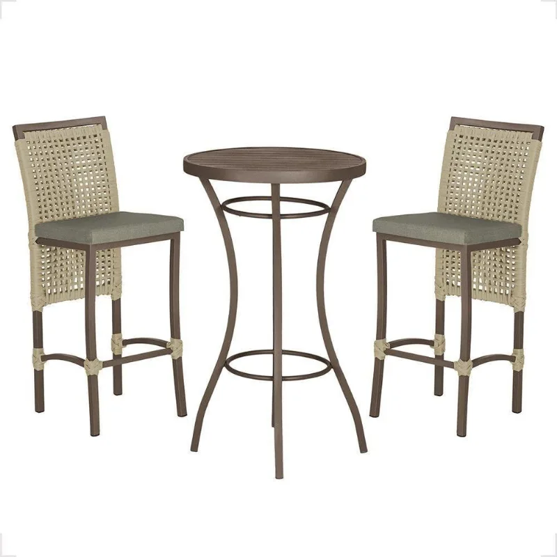 Mesa Bistrô E 2 Banquetas Roma Marrom Corda Estofado 7 Trama Rami - Trama