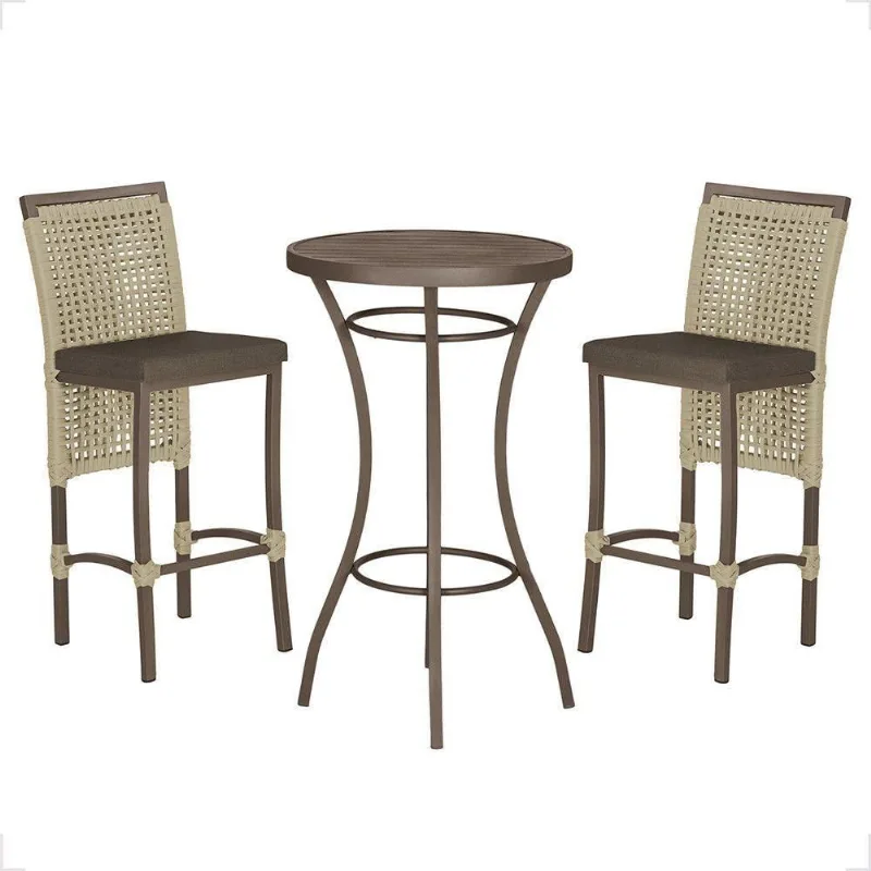 Mesa Bistrô E 2 Banquetas Roma Marrom Corda Estofado 9 Trama Rami - Trama