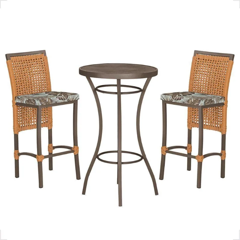 Mesa Bistrô E 2 Banquetas Roma Marrom Corda Estofado Trama Terra Cota - Trama
