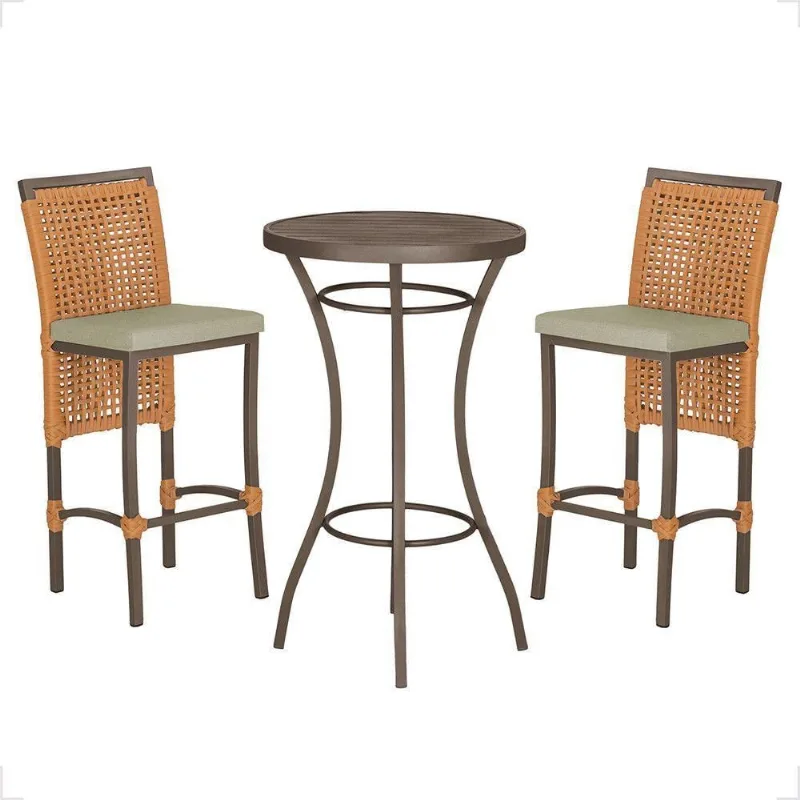 Mesa Bistrô E 2 Banquetas Roma Marrom Corda Estofado 7 Trama Terra Cota