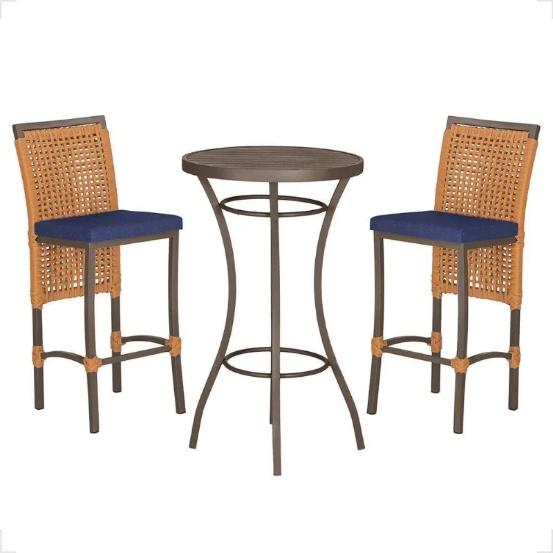 Mesa Bistrô 2 Banquetas Roma Marrom Corda Estofado 10 Trama Terra Cota - Trama