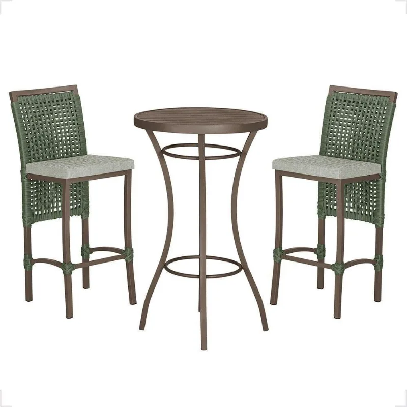 Mesa Bistrô 2 Banquetas Roma Marrom Corda Náutica 3 Trama Verde - Trama