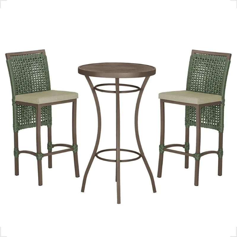 Mesa Bistrô E 2 Banquetas Roma Marrom Corda Estofado 7 Trama Verde