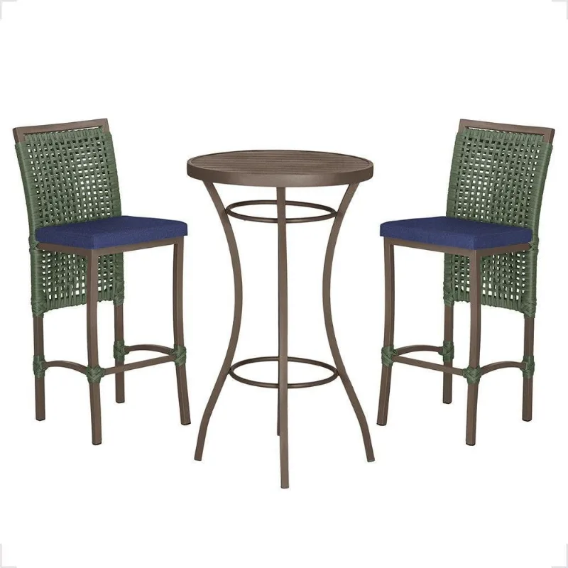 Mesa Bistrô 2 Banquetas Roma Marrom Corda Estofado 10 Trama Verde - Trama