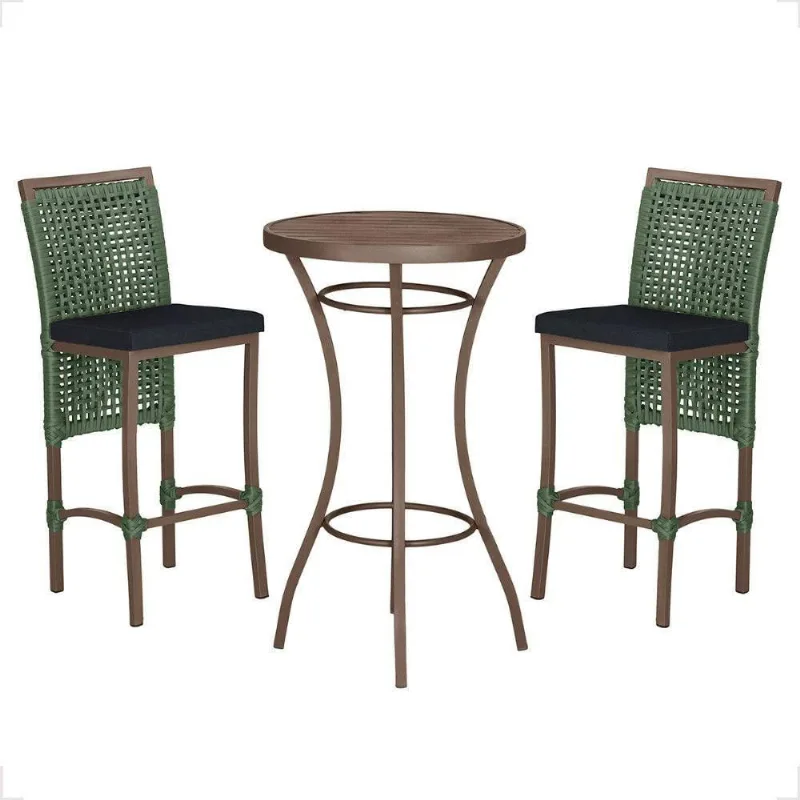 Mesa Bistro E 2 Banquetas Roma Marrom Corda Náutica 12 Verde