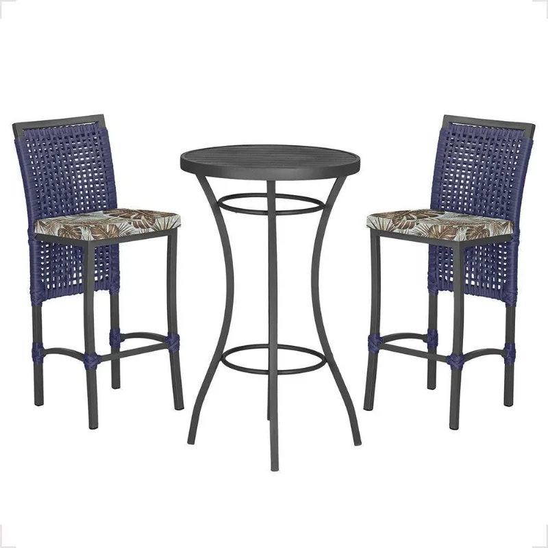 Mesa Bistrô E 2 Banquetas Roma Preta Corda Estofado 6 Trama Azul - Trama