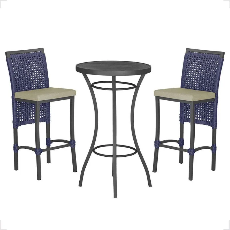 Mesa Bistrô E 2 Banquetas Roma Preta Corda Estofado 7 Trama Azul