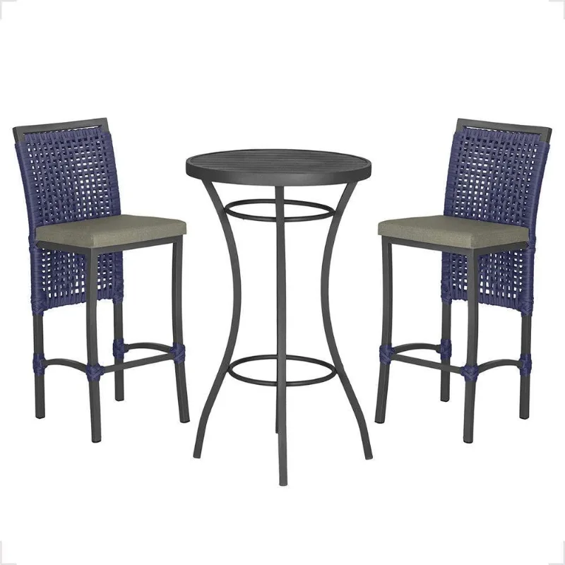 Mesa Bistrô E 2 Banquetas Roma Preta Corda Estofado 7 Trama Azul - Trama