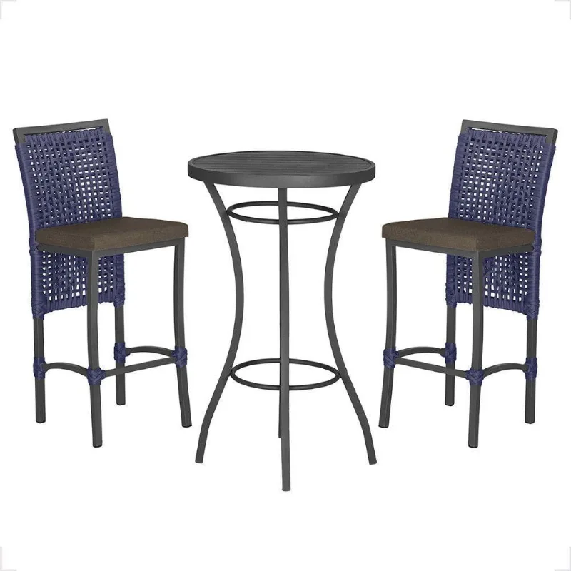 Mesa Bistrô E 2 Banquetas Roma Preta Corda Estofado 9 Trama Azul - Trama