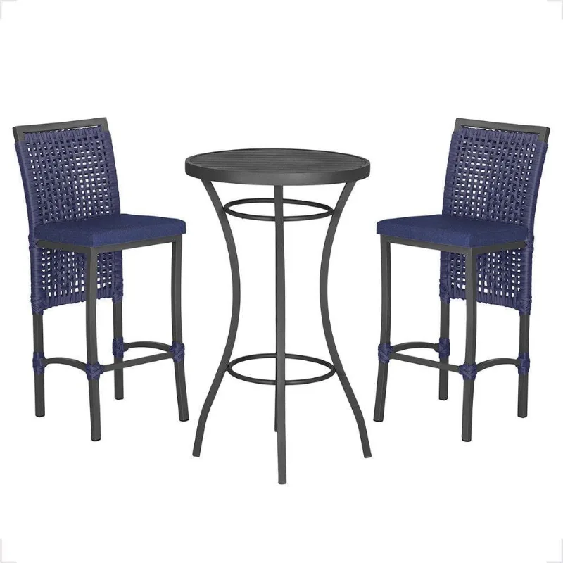 Mesa Bistrô 2 Banquetas Roma Preta Corda Estofado 10 Trama Azul - Trama