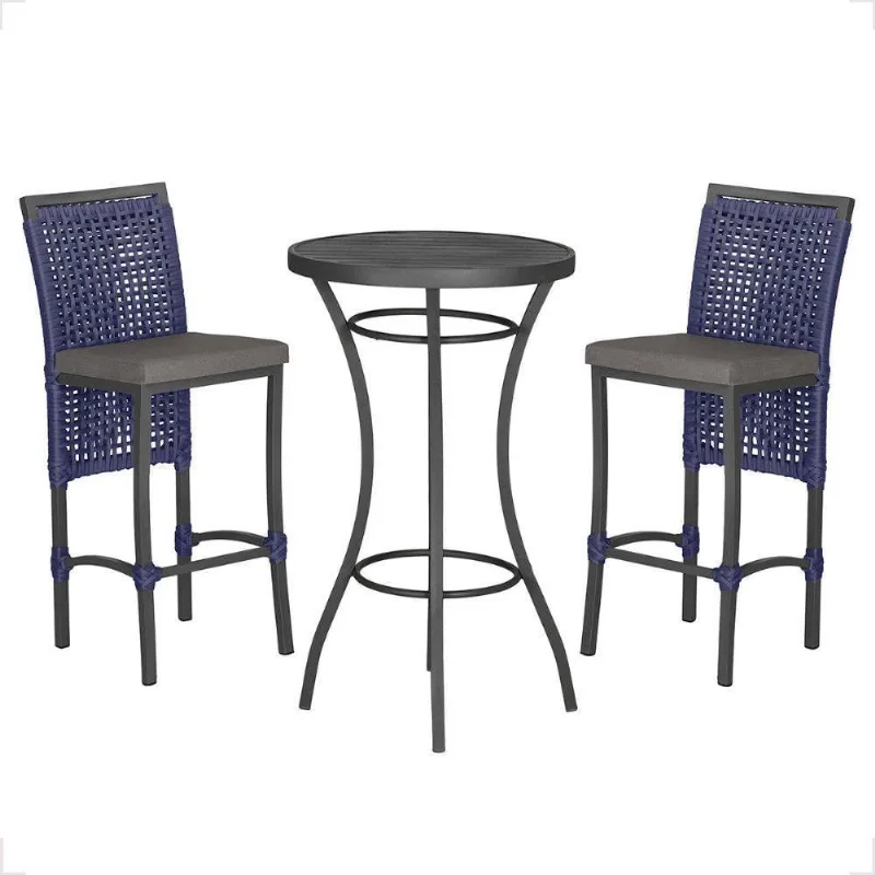 Mesa Bistro E 2 Banquetas Roma Preta Corda Náutica 11 Azul - Trama