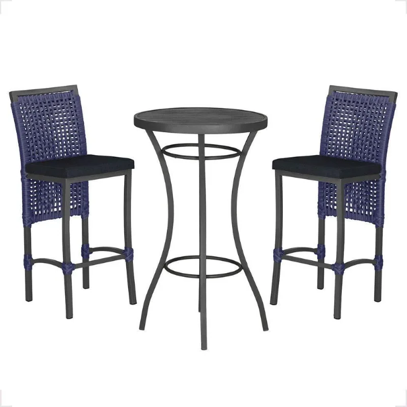 Mesa Bistro E 2 Banquetas Roma Preta Corda Náutica 12 Azul - Trama