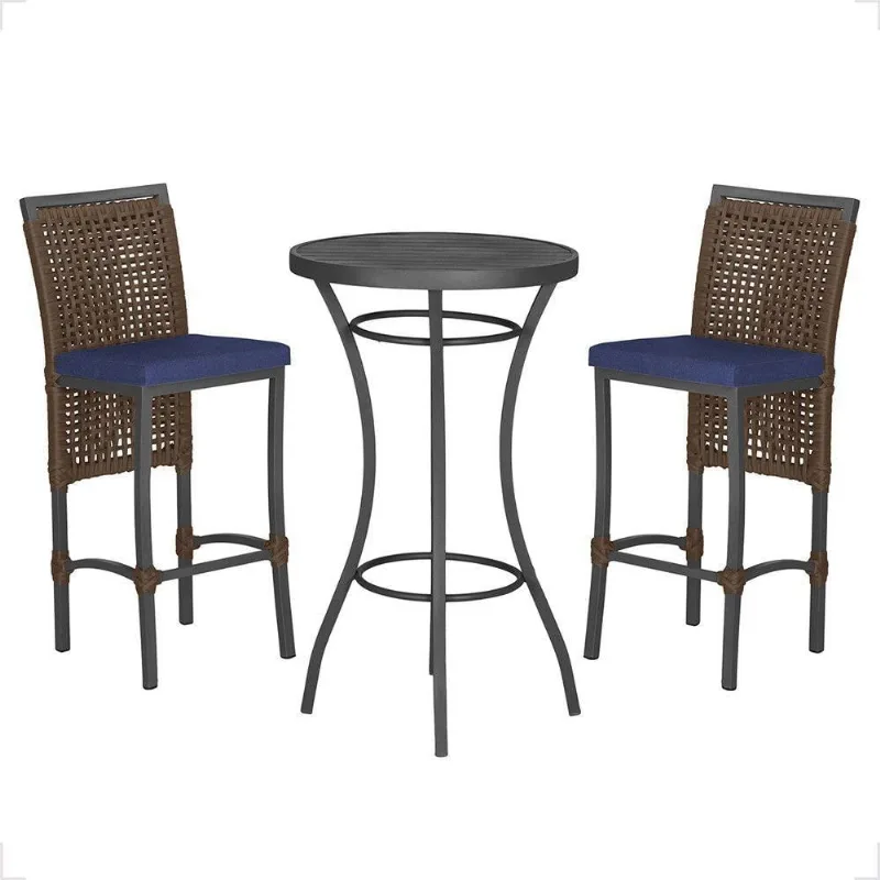 Mesa Bistrô 2 Banquetas Roma Preta Corda Estofado 10 Trama Marrom
