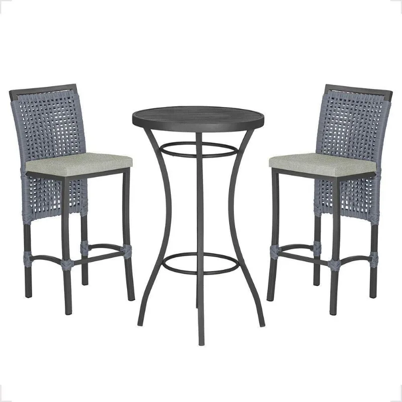 Mesa Bistrô Com 2 Banquetas Roma Preta Corda Náutica 3 Trama Prata - Trama
